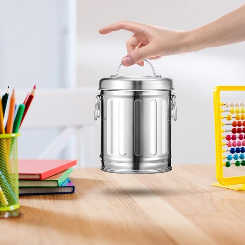 صندوق قمامة معدني صغير مطل بالزنك مع غطاء، منفضة سجائر بدون دخان للمكتب - Image 2